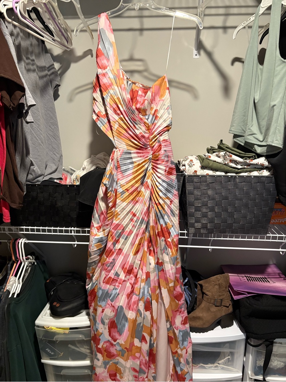 Abercrombie & Fitch One-Shoulder Floral Maxi Dress in Pink, Orange & Blue